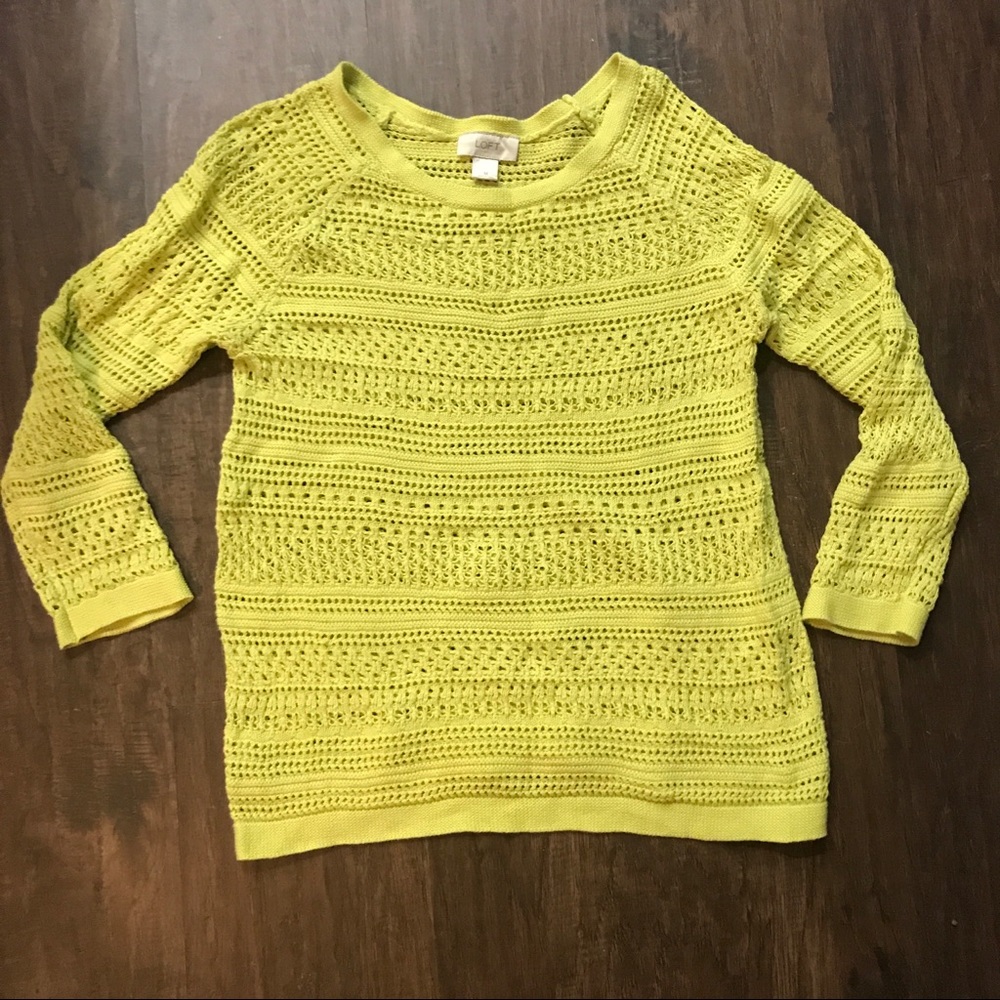 Loft Lime Green Lightweight Knit Sweater EUC